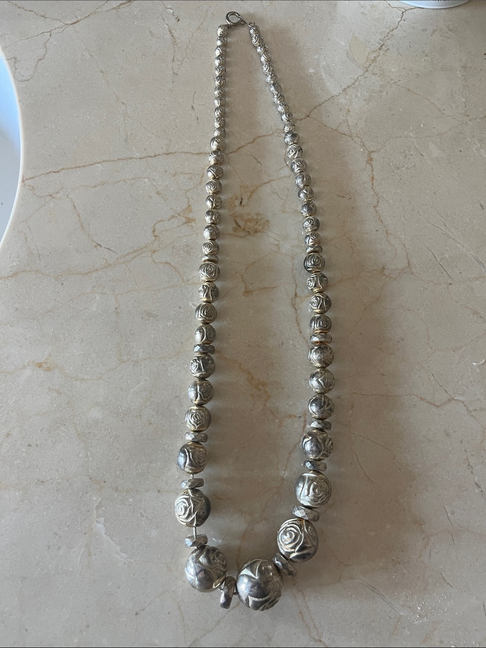 Vintage Silver Tone Made in Korea Rose Bead Necklace